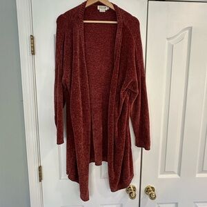 Molly Bracken L/XL Duster Cardigan Rust Red Velvety Chenille Open